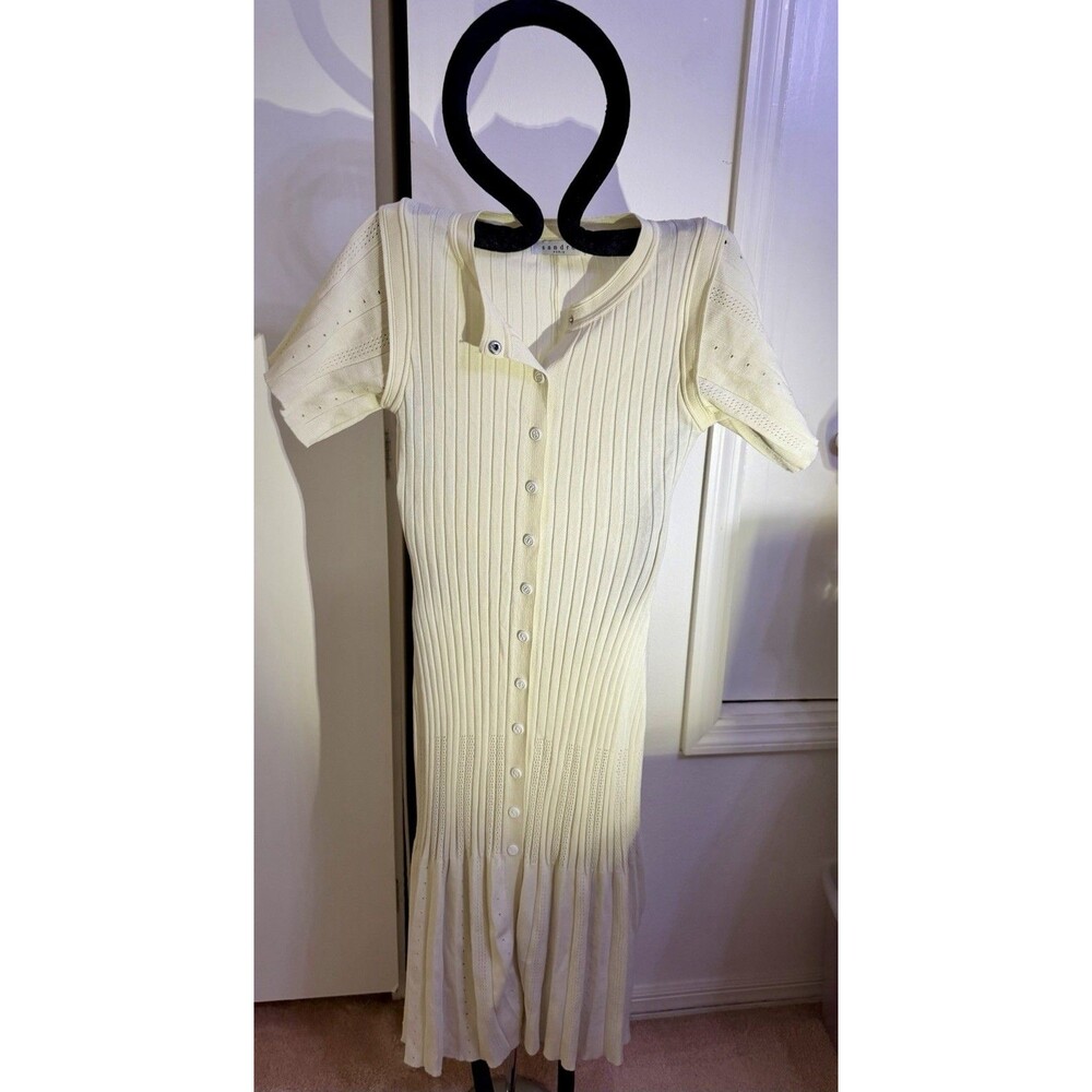 Sandro Paris Fit Knit Dress Short Sleeve Hollowed out Midi Mermaid Dress Sz L - Picture 3 of 10